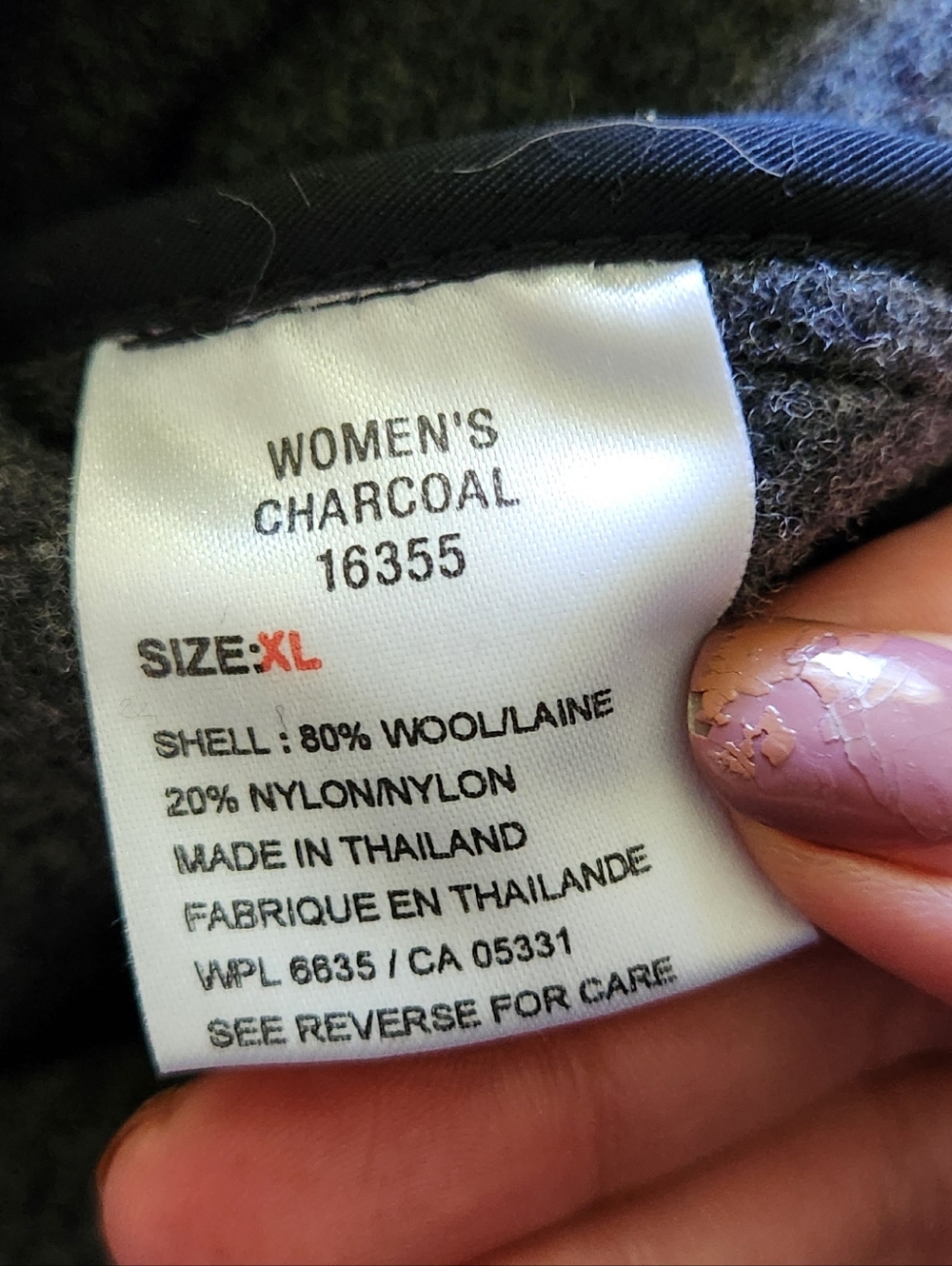 NWT Woolrich Wool Dark Grey Hooded Toggle Duffle Jacket Ladie's Size XL - Picture 6 of 6
